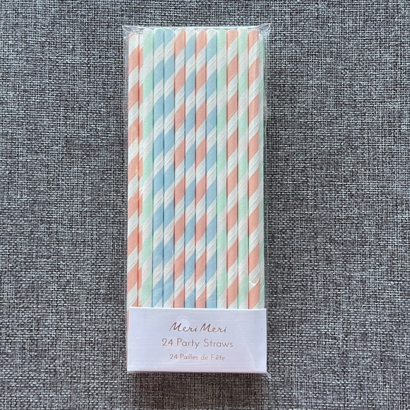 NWT/Sealed Meri Meri Pastel Stripe Paper Straws From Anthropologie [Set of 24] - Picture 2 of 4